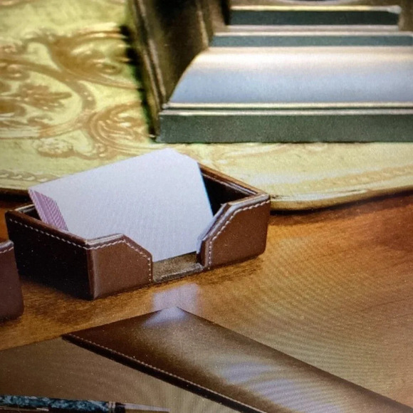 5 PC -DACASSO ECONOLINE DARK BROWN LEATHER DESK ORGANIZER SET (COLOR: Dark Brown - Picture 3 of 5